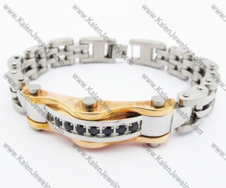 Stainless Steel Rose Gold & Inlay Black Stones Bracelet - KJB410005