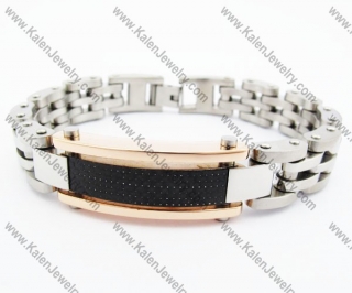 Rose Gold Stainless Steel Inlay Black Carbon Fiber Bracelet - KJB410020