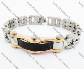 Rose Gold Stainless Steel Inlay Black Carbon Fiber Bracelet - KJB410021