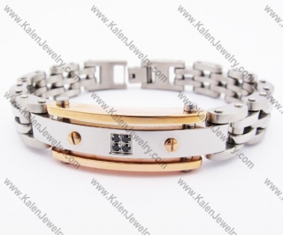 Stainless Steel Inlay Black Stone Rose Gold Bracelet - KJB410022