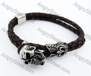 Stainless Steel Leather Bracelet with Skull Buckle - KJB170087