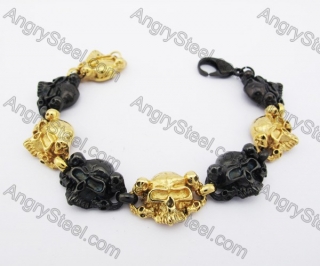 Half Gold & Half Black Stainless Steel Skull Bracelet KJB170116