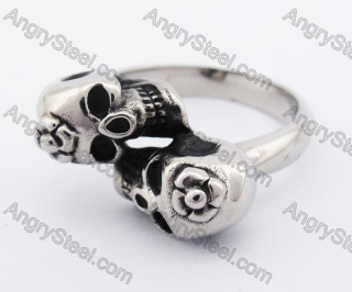 Stainless Steel Double Skull Head Ring KJR370083