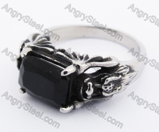 Stainless Steel Inlay Black Stone Dragon Ring KJR370092