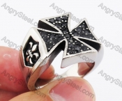 Stainless Steel Inlay Black Rhinestones Iron Cross Ring KJR370093