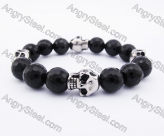 Stainless Steel Skull Black Beads Bracelet KJB170123