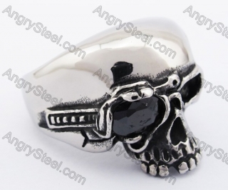 Stainless Steel Black Stone Eyes Skull Ring KJR370106