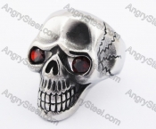 Stainless Steel Ruby Eyes Skull Ring KJR370118