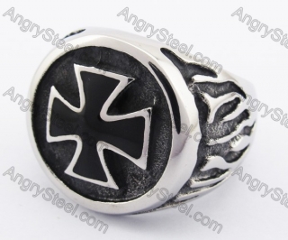 Stainless Steel Flames WWII Iron Cross Ring KJR370146