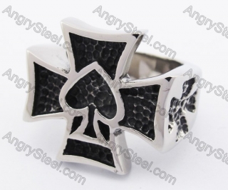 Stainless Steel Ace of Spades World War II Iron Cross Ring KJR370148