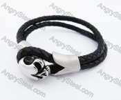 Stainless Steel Skull Clasp Leather Bracelet KJB030145