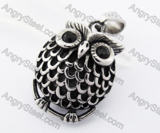 Stainless Steel Black Stone Eyes Chunky Owl Pendant KJP170261