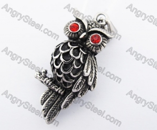 Stainless Steel Red Rhinestone Eye Owl Pendant KJP170264