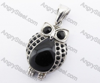 Stainless Steel Black Stone Eyes Obese Owl Pendant KJP170275