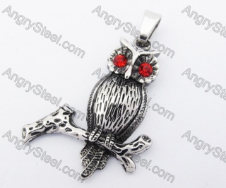 Stainless Steel Red Stone Eyes Owl Pendant KJP170280