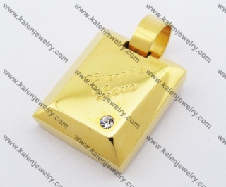 Stainless Steel Rhinestone Gold Square Pendant KJP051172