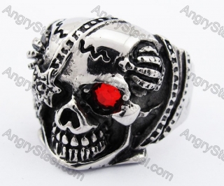 Stainless Steel Red Stone Eyes Skull Ring KJR010230