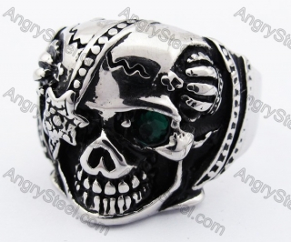 Stainless Steel Green Stone Eyes Skull Ring KJR010231