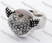 Stainless Steel Stone Wings Heart Ring KJR010233