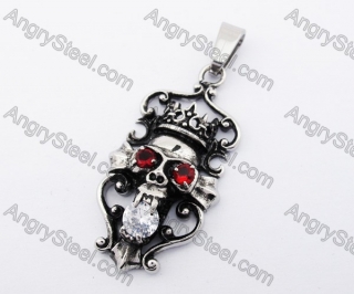 Stainless Steel Ruby Eyes Crown Skull Pendant KJP170388