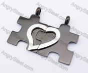 Stainless Steel Jigsaw Puzzle & Heart Couple Pendants KJP051182