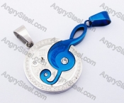 Half Blue Stainless Steel Music Couple Pendants KJP051202