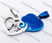 Stainless Steel Half Blue Heart Couple Pendants KJP051216