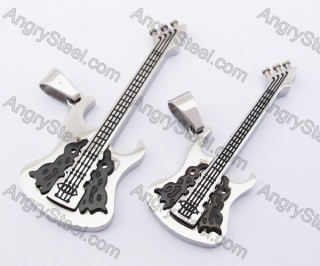 Black Stainless Steel Guitar Couple Pendants KJP051225