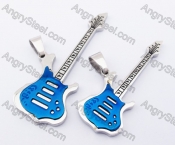 Blue Stainless Steel Guitar Couple Pendants KJP051228