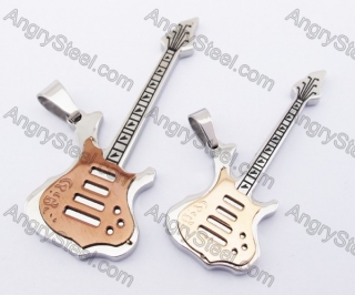 Coffee Stainless Steel Guitar Couple Pendants KJP051230