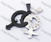 Half Black Stainless Steel Male and female symbols Couple Pendants KJP140147