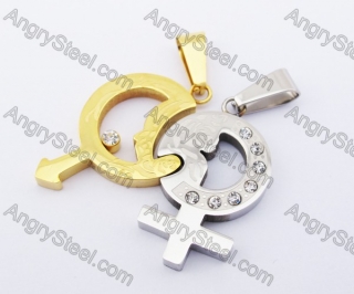 Half Gold Stainless Steel Male and female symbols Couple Pendants KJP140148