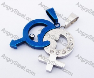 Half Blue Stainless Steel Male and female symbols Couple Pendants KJP140149