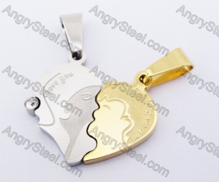 Half Gold Stainless Steel Boy & Girl Couple Pendants KJP140151