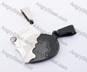 Half Black Stainless Steel Boy & Girl Heart Couple Pendants KJP140153