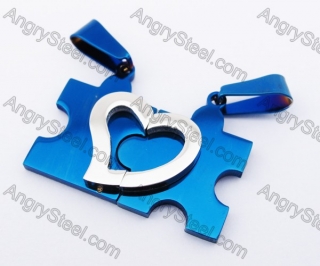 Blue Plating Stainless Steel Jigsaw Puzzle & Heart Couple Pendants KJP140155