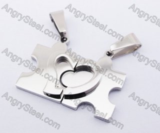 Stainless Steel Jigsaw Puzzle & Heart Couple Pendants KJP140156