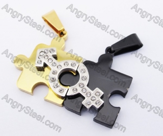 Gold and Black Jigsaw Puzzle Boy & Girl Sign Couple Pendants KJP140159