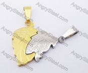 Half Gold Stainless Steel Double Leaves Couple Pendants KJP140160