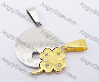 Stainless Steel Gold Clover Couple Pendants KJP140164