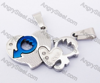 Bule Plating Stainless Steel Heart & Cute Baby Couple Pendants KJP140167