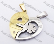 Stainless Steel Half Gold Heart Couple Pendants KJP140170