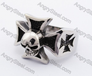 Stainless Steel Skull Iron Cross Ring KJR370176