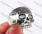 Stainless Steel Overlay Black Stones Skull Ring KJR370201