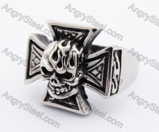 Stainless Steel Iron Cross Skull Ring KJR370221