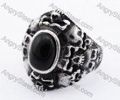 Stainless Steel Inlay Black Stone Skull Ring KJR370234