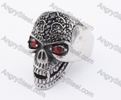 Stainless Steel Red Stone Eyes Skull Ring KJR370238