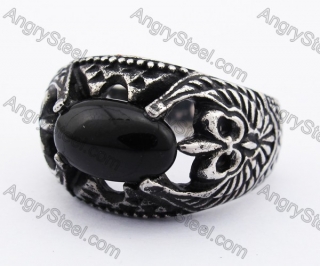 Stainless Steel Black Stone Ring KJR370252