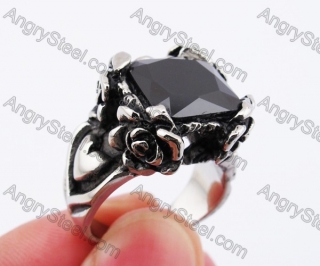 Stainless Steel Black Stone Ring KJR010236