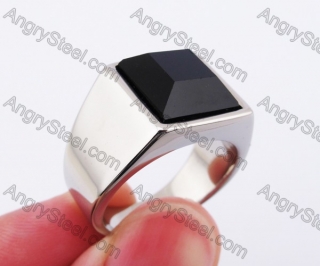 Stainless Steel Black Agate Stone Ring KJR010234